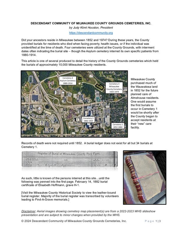 Part 1: Brief historical overview of Milwaukee County Grounds Cemeteries